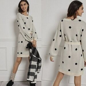 Anthropologie Emilie Tunic Sweater Dress Polka Dot by Saturday Sunday Sz S - NWT